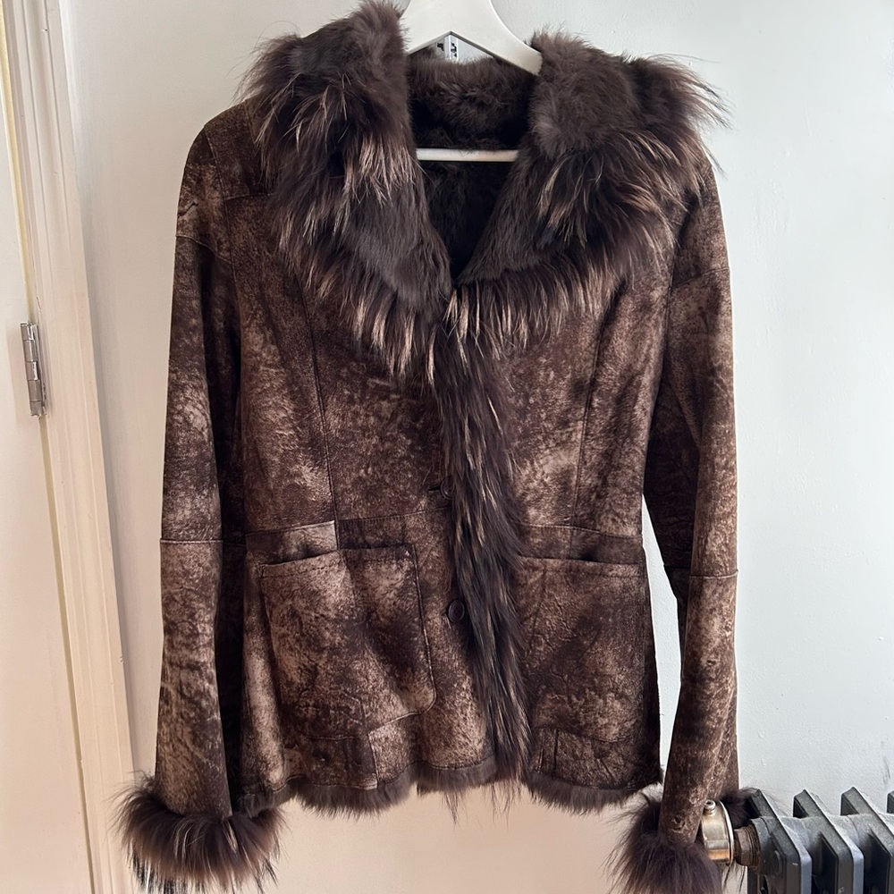 brown genuine real fur jacket